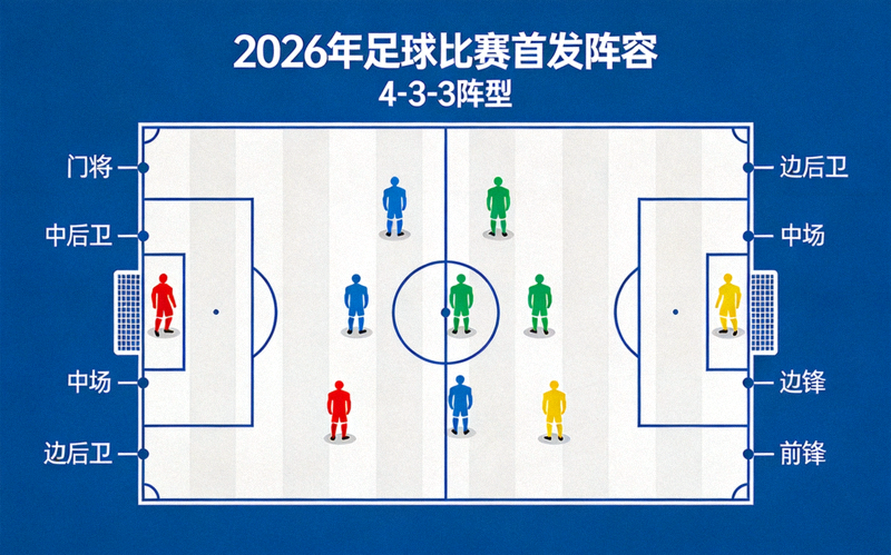 2026年足球比赛首发阵容战术站位模拟图，展示球员位置与阵型